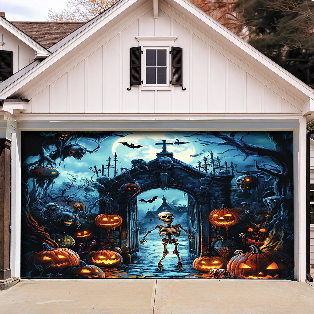 Lorva Halloween Garage Door Banner Decoration The Skeleton Graveyard