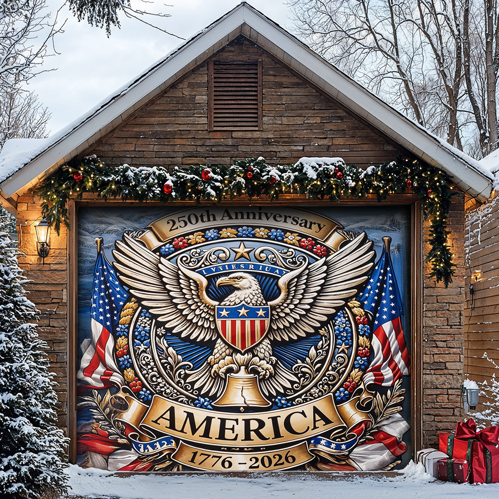Lorva Garage Door Banner Decoration 250 Years of American's Power