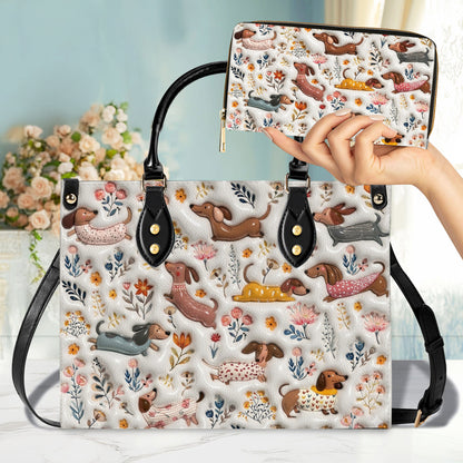 Lorva Dachshund Leather Bag Happy Field Flowers