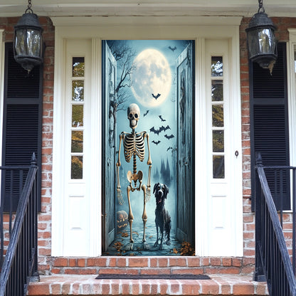 Lorva Halloween Door Cover Midnight Skeleton & Ghost Dog