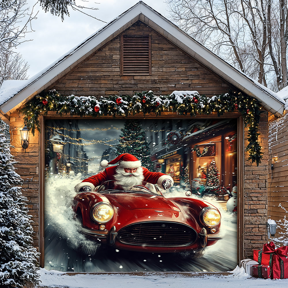 Lorva Christmas Garage Door Banner Decoration Majestic Santa Racing