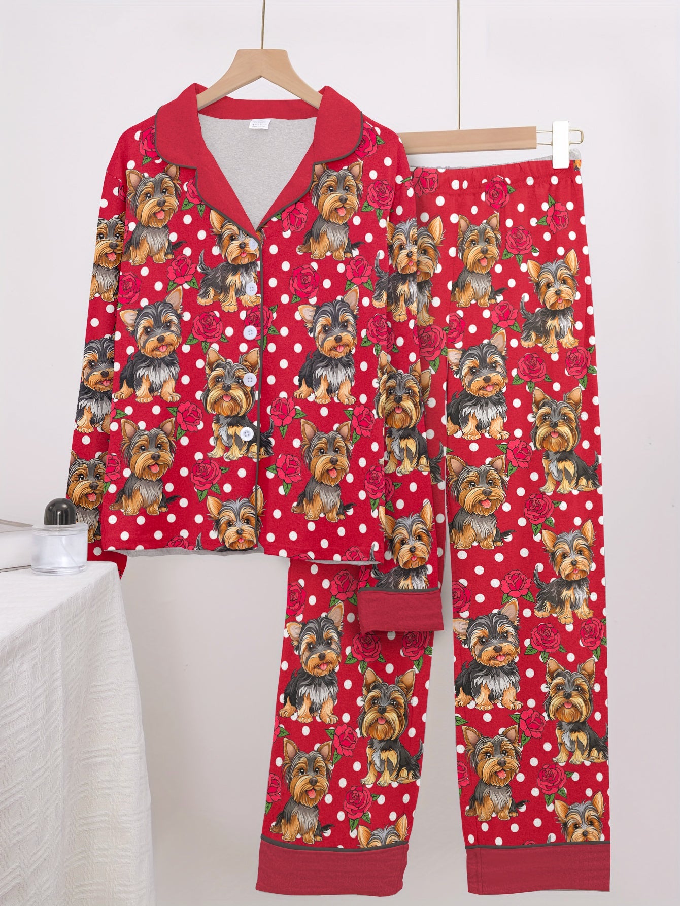 Lorva Yorkshire Terrier Classic Pajama Set Yorkie Rose Dreams