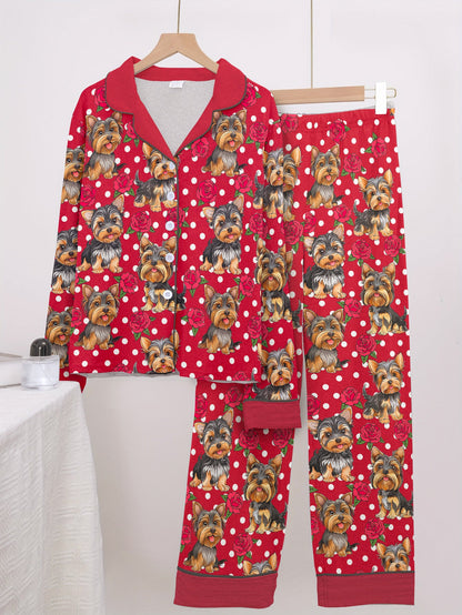 Lorva Yorkshire Terrier Classic Pajama Set Yorkie Rose Dreams