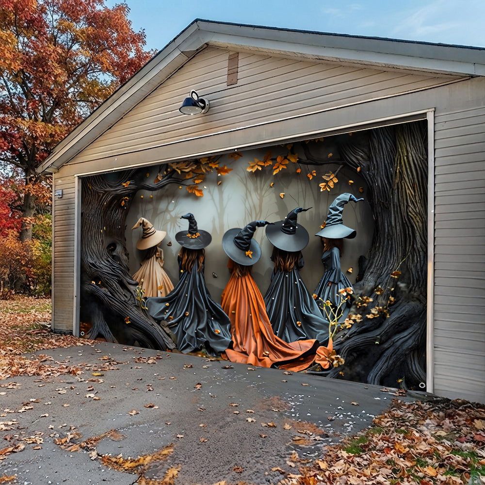 Lorva Witch Garage Door Banner Decoration Autumn Witch Gathering