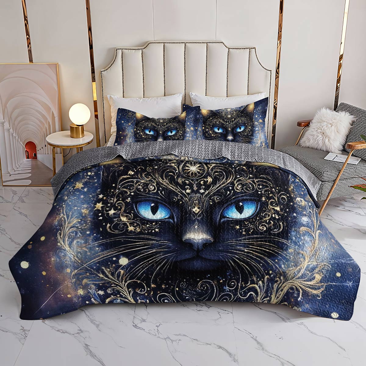 Lorva All Season Quilt 3-Piece Set Mysterious Black Cat
