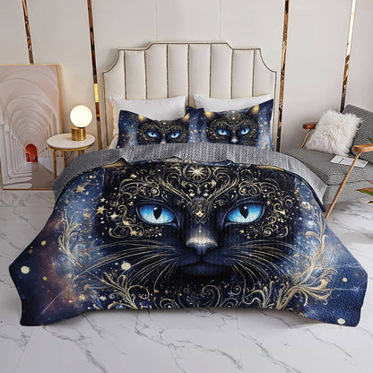 Lorva All Season Quilt 3-Piece Set Mysterious Black Cat