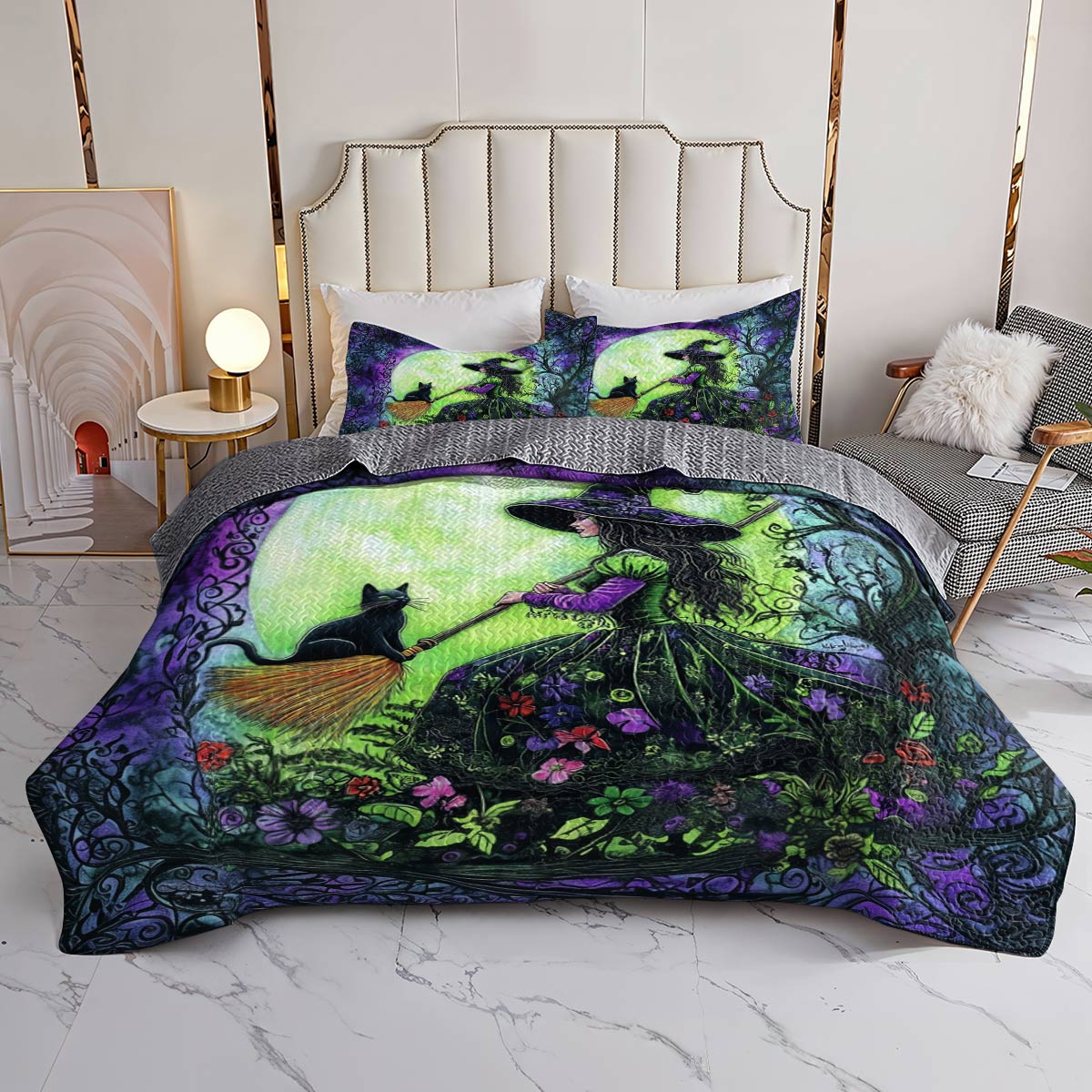 Witch Lorva All Season Quilt 3-Piece Set The Witch’s Black Cat Companion