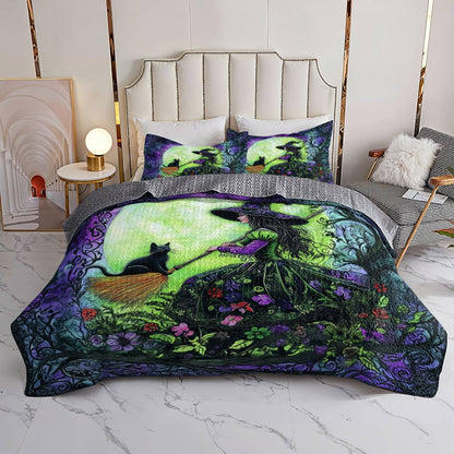 Witch Lorva All Season Quilt 3-Piece Set The Witch’s Black Cat Companion