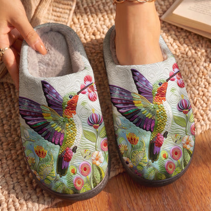 Lorva Hummingbird Fleece Lined Slippers Beautiful Floral Garden