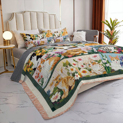 Lorva All Season Quilt 3-Piece Set Whimsical Whiskers In Bloom