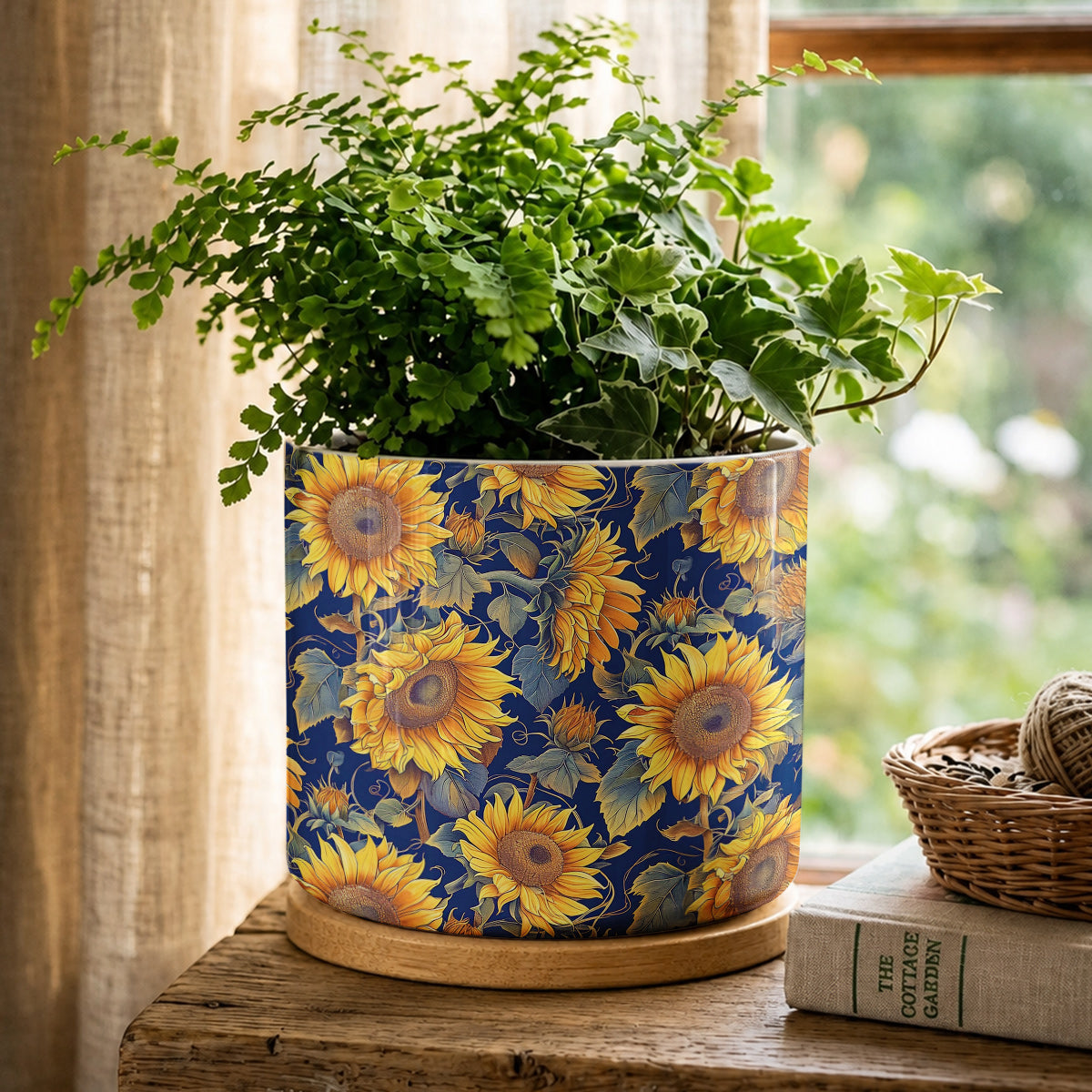 Lorva Sunflower Ceramic Plant Pot Vintage