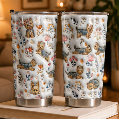 Lorva Yorkie 20Oz Flat Print Tumbler Happy Field Flowers
