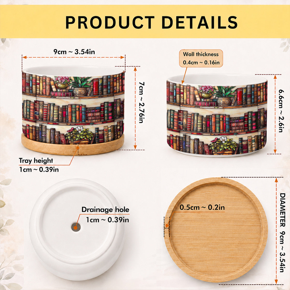Lorva Reading Ceramic Plant Pot Classic Library