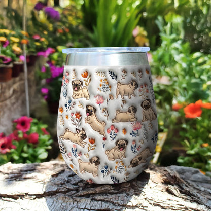 Lorva Pug Wine Tumbler Happy Field Flowers