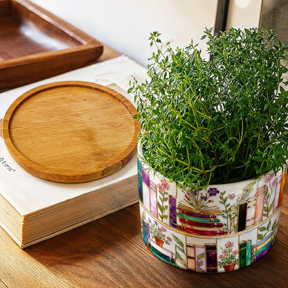 Lorva Reading Ceramic Plant Pot Charming Floral Bookshelf
