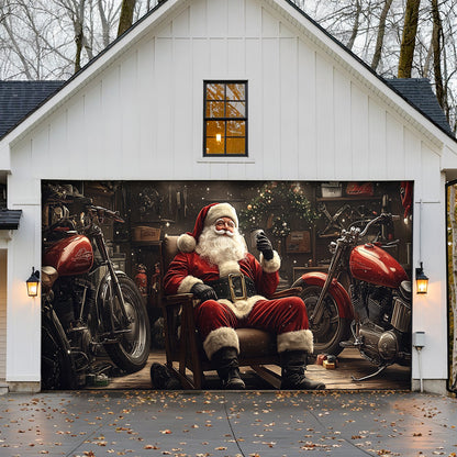 Lorva Christmas Garage Door Banner Decoration Santa’s Motorcycle Garage