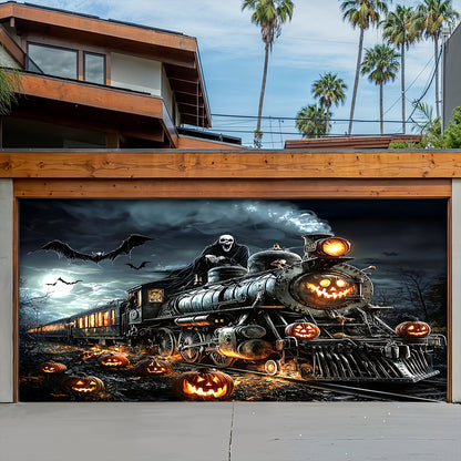 Lorva Halloween Garage Door Banner Decoration Halloween Ghost Train