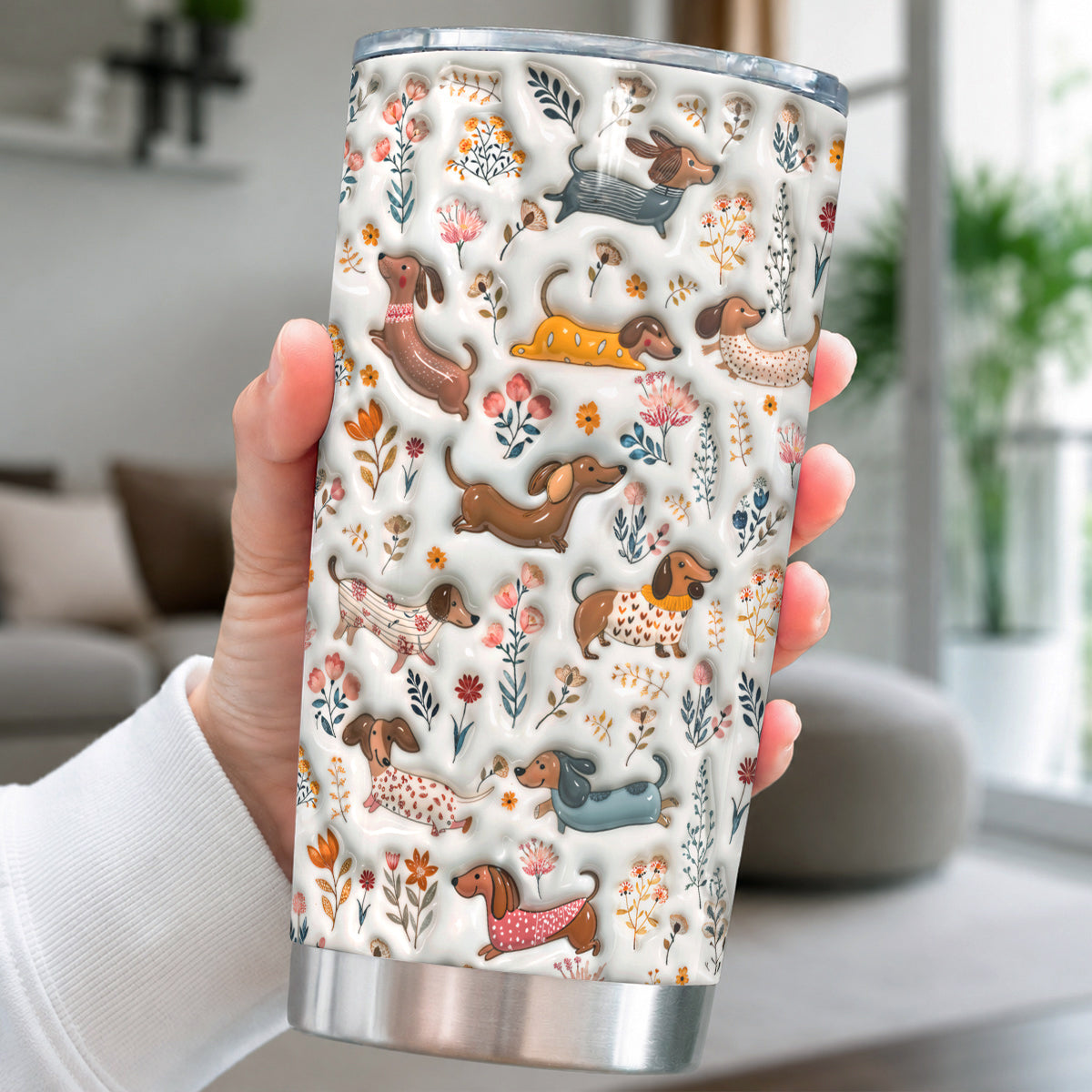 Lorva Dachshund 20Oz Flat Print Tumbler Joyful Field Flowers