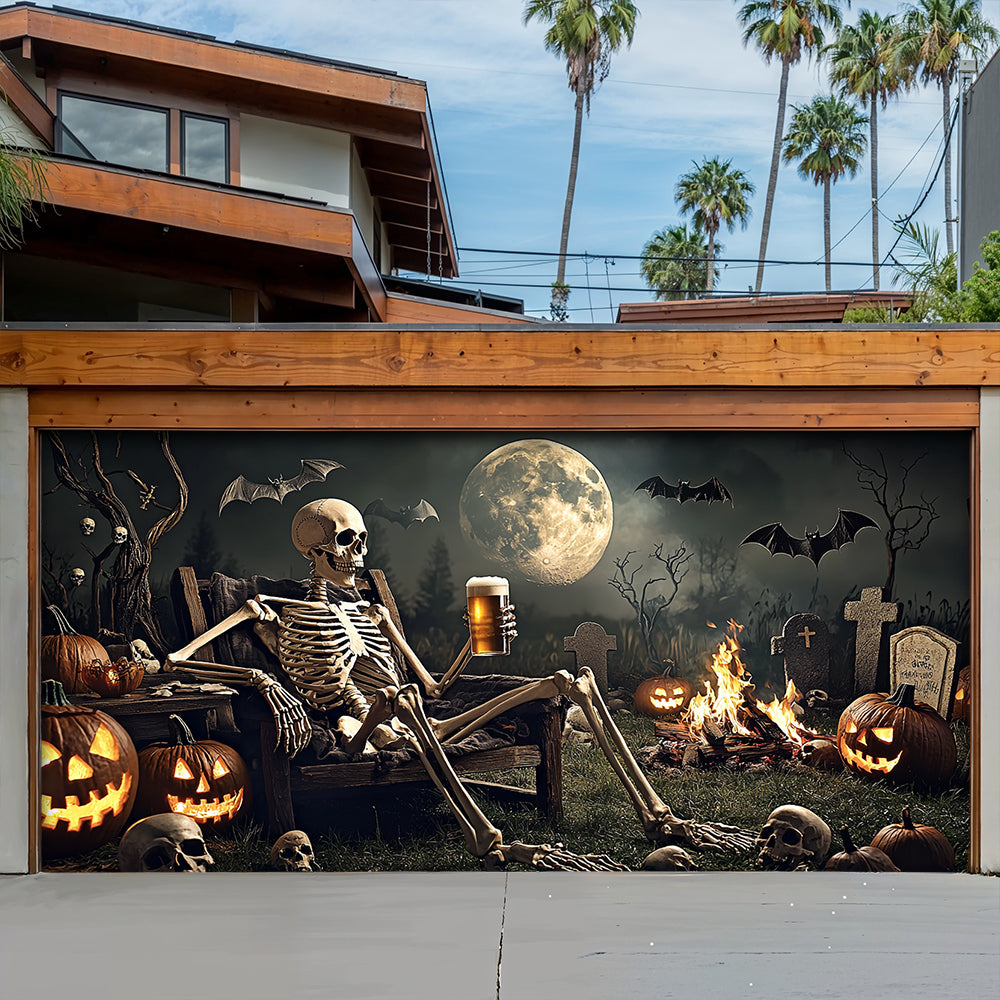 Lorva Garage Door Banner Decoration Skeleton's Last Call