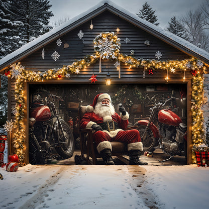 Lorva Christmas Garage Door Banner Decoration Santa’s Motorcycle Garage