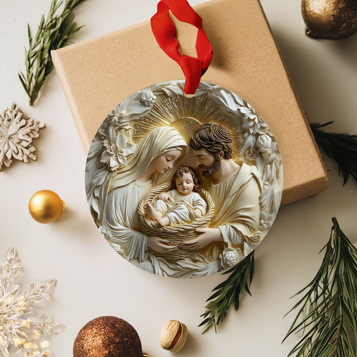Lorva Holy Family Acrylic Ornament Bright Halo