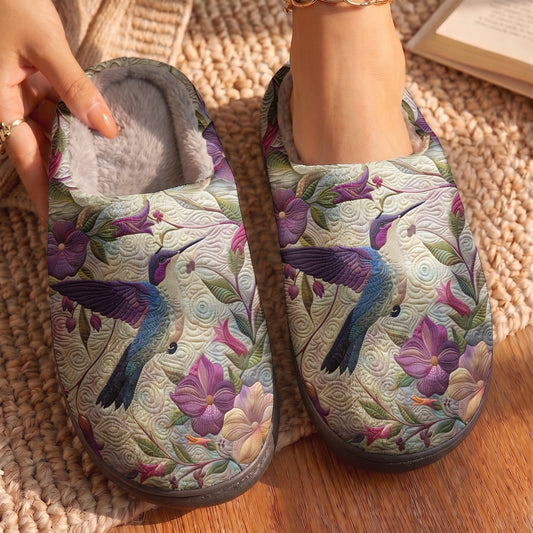 Lorva Hummingbird Fleece Lined Slippers Mysterious Floral