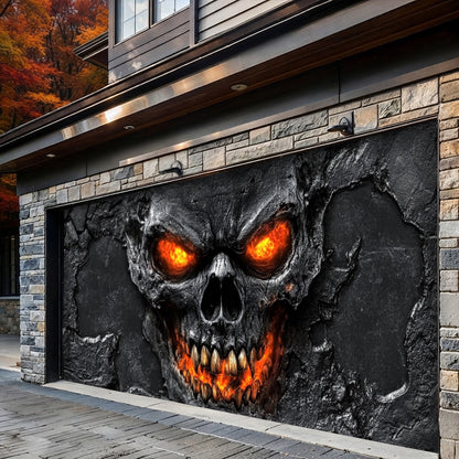 Lorva Halloween Garage Door Banner Decoration Hellfire Skull