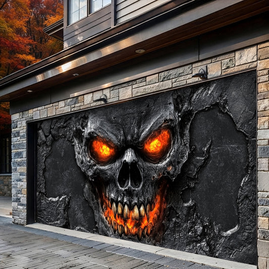 Lorva Halloween Garage Door Banner Decoration Hellfire Skull