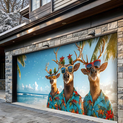 Lorva Christmas Garage Door Banner Decoration Santa’s Tropical Reindeer Crew