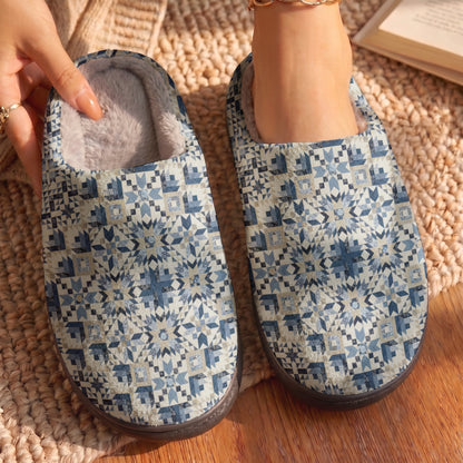 Lorva Quilting Blocks Fleece Lined Slippers Happy Winter