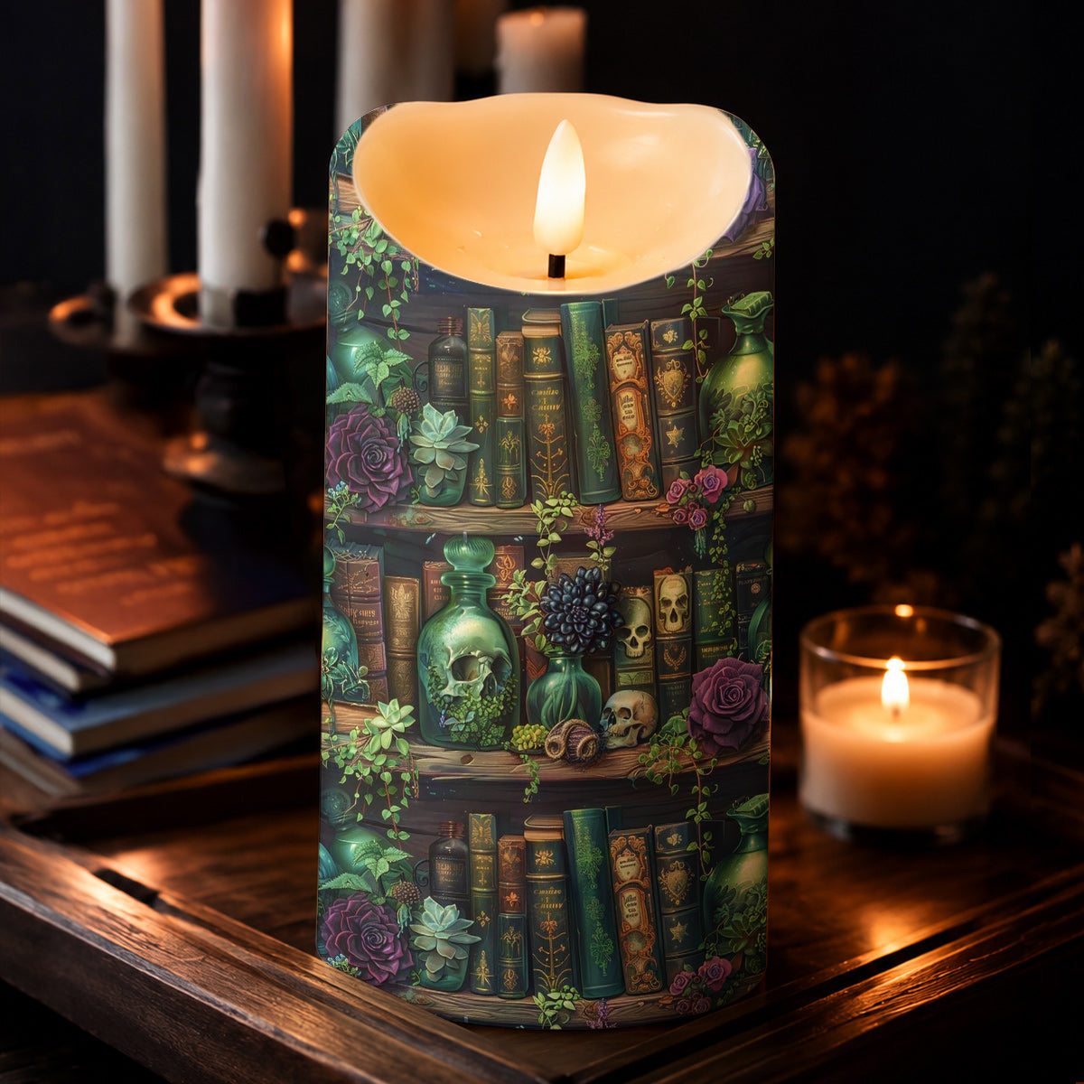 Lorva LED Candle Gothic Floral Bookshelf