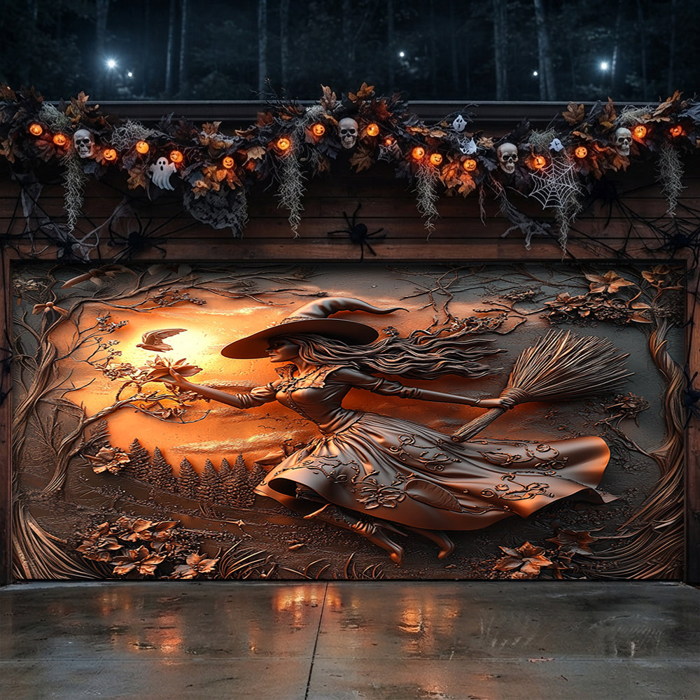 Lorva Witch Garage Door Banner Decoration Halloween Moonflower Witches