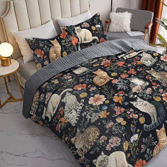 Lorva Cat All Season Quilt 3-Piece Set Vintage Floral Cats