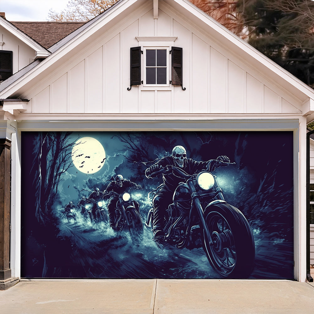 Lorva Halloween Garage Door Banner Decoration Phantom Biker Crew