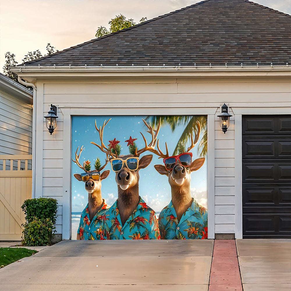 Lorva Christmas Garage Door Banner Decoration Santa’s Tropical Reindeer Crew
