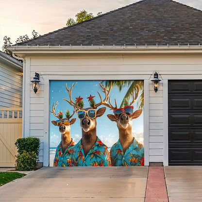 Lorva Christmas Garage Door Banner Decoration Santa’s Tropical Reindeer Crew