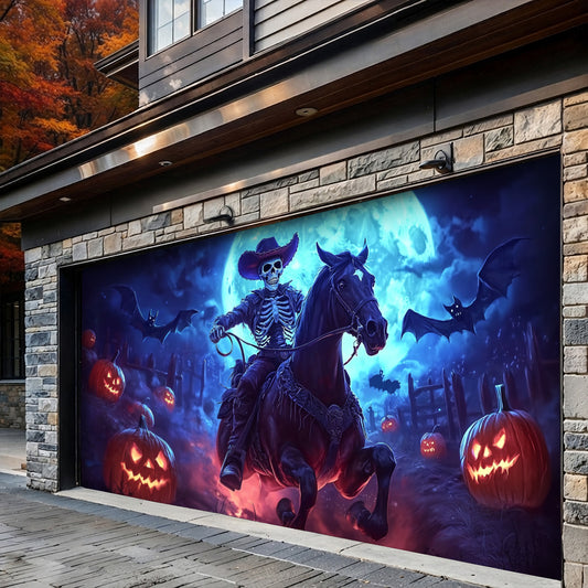 Lorva Halloween Garage Door Banner Decoration Haunted Cowboy Ride