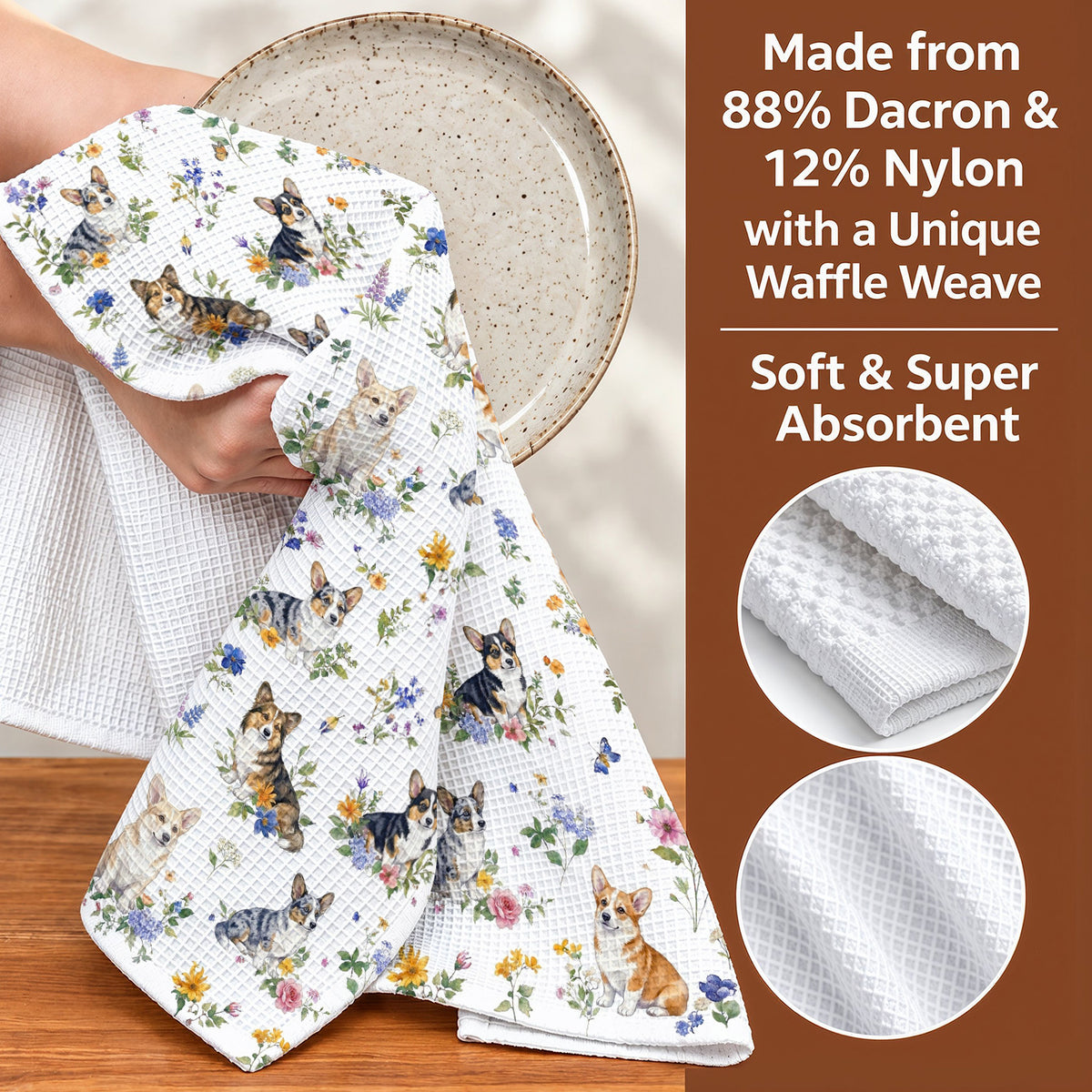 Lorva Corgi Kitchen Towel Sweet Floral