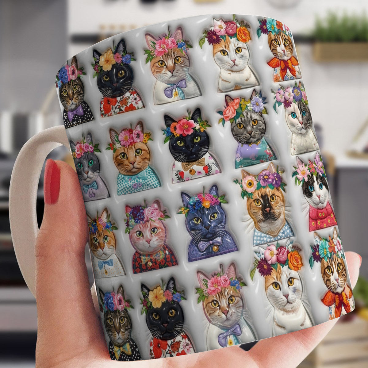 Lorva Mug Colorful Cat Flower Crowns