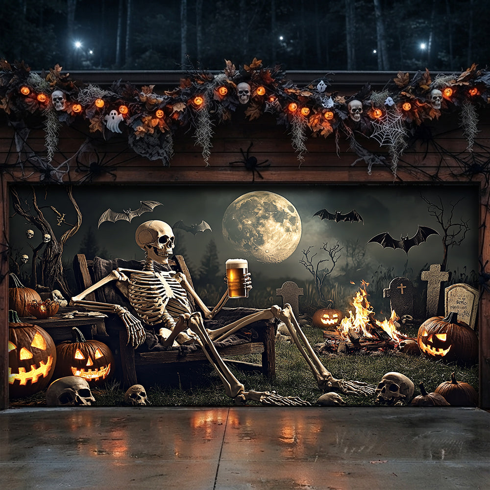 Lorva Garage Door Banner Decoration Skeleton's Last Call