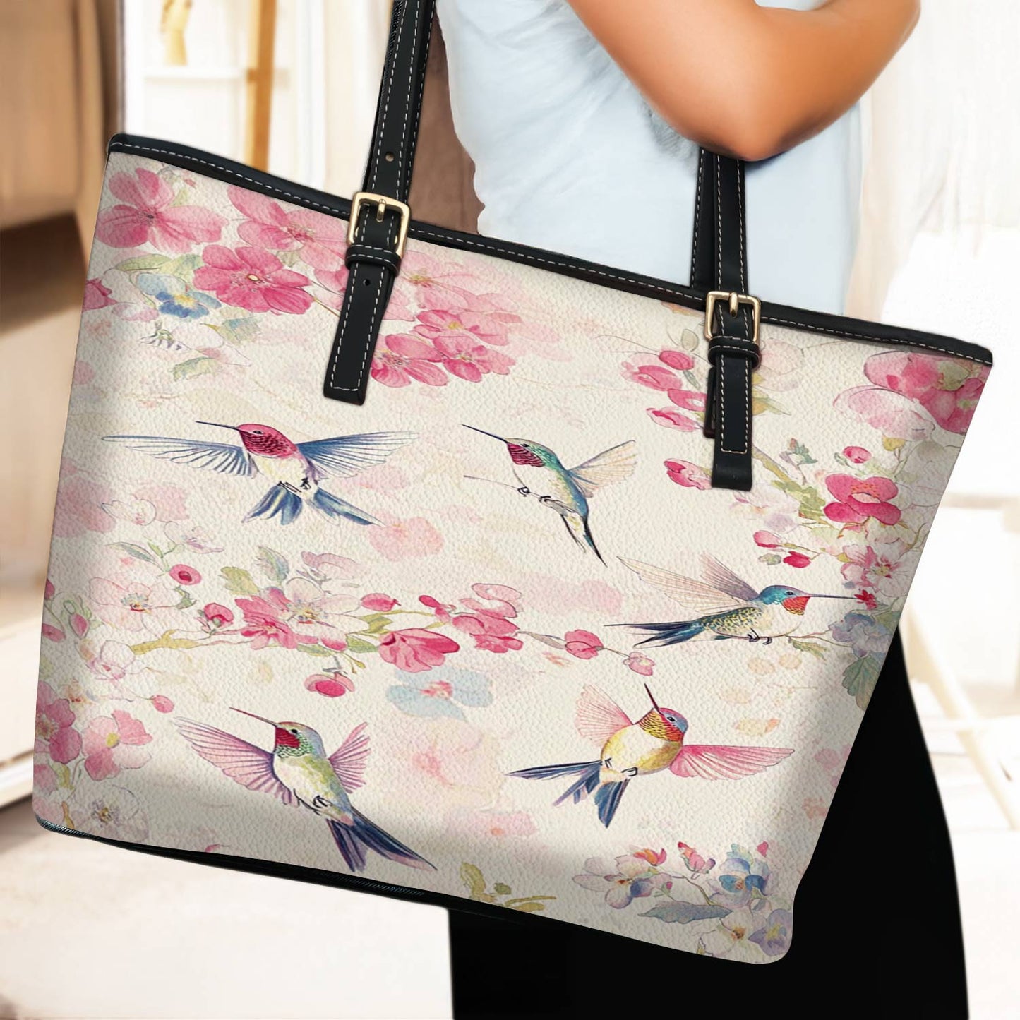 Lorva Hummingbird Leather Tote Bag Flight of Spring