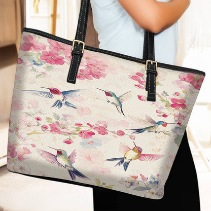 Lorva Hummingbird Leather Tote Bag Flight of Spring