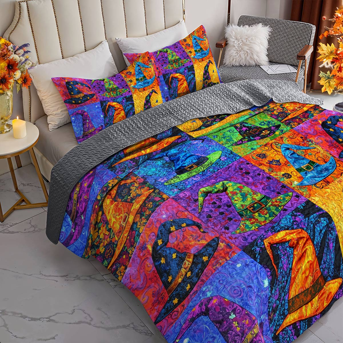 Witch Lorva All Season Quilt 3-Piece Set Colorful Witch Hats