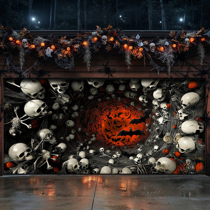 Lorva Halloween Garage Door Banner Decoration Haunted Skull Vortex