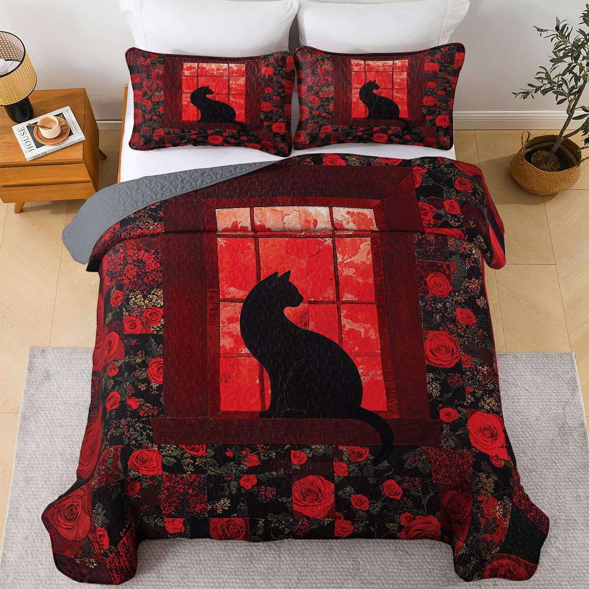 Lorva All Season Quilt 3-Piece Set Midnight Rose Window