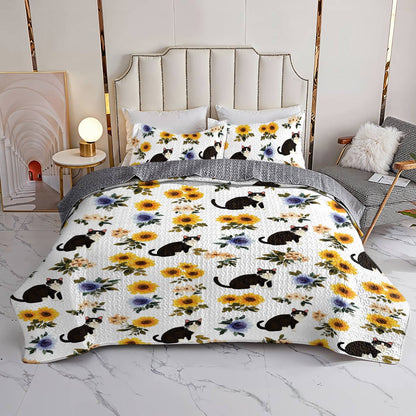 Lorva All Season Quilt 3-Piece Set Sunshine Floral Cat