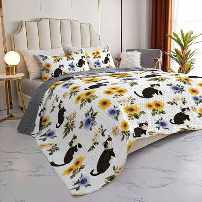 Lorva All Season Quilt 3-Piece Set Sunshine Floral Cat