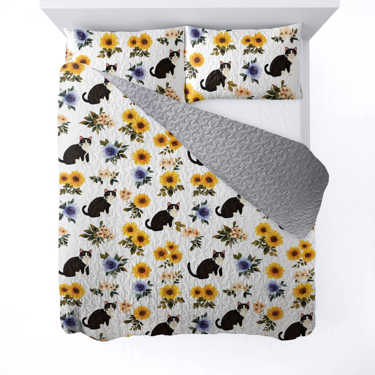Lorva All Season Quilt 3-Piece Set Sunshine Floral Cat