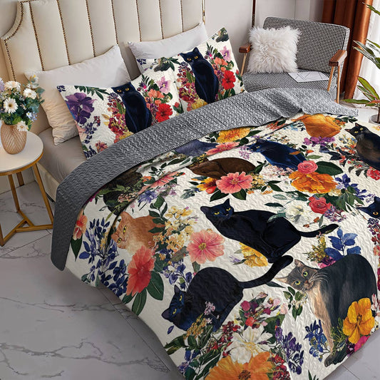 Lorva All Season Quilt 3-Piece Set Mystical Garden Cats