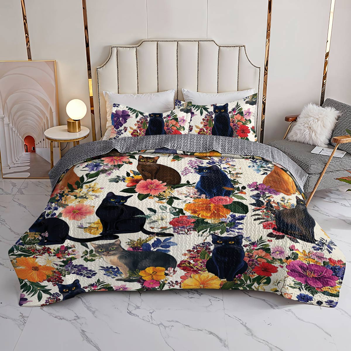 Lorva All Season Quilt 3-Piece Set Mystical Garden Cats